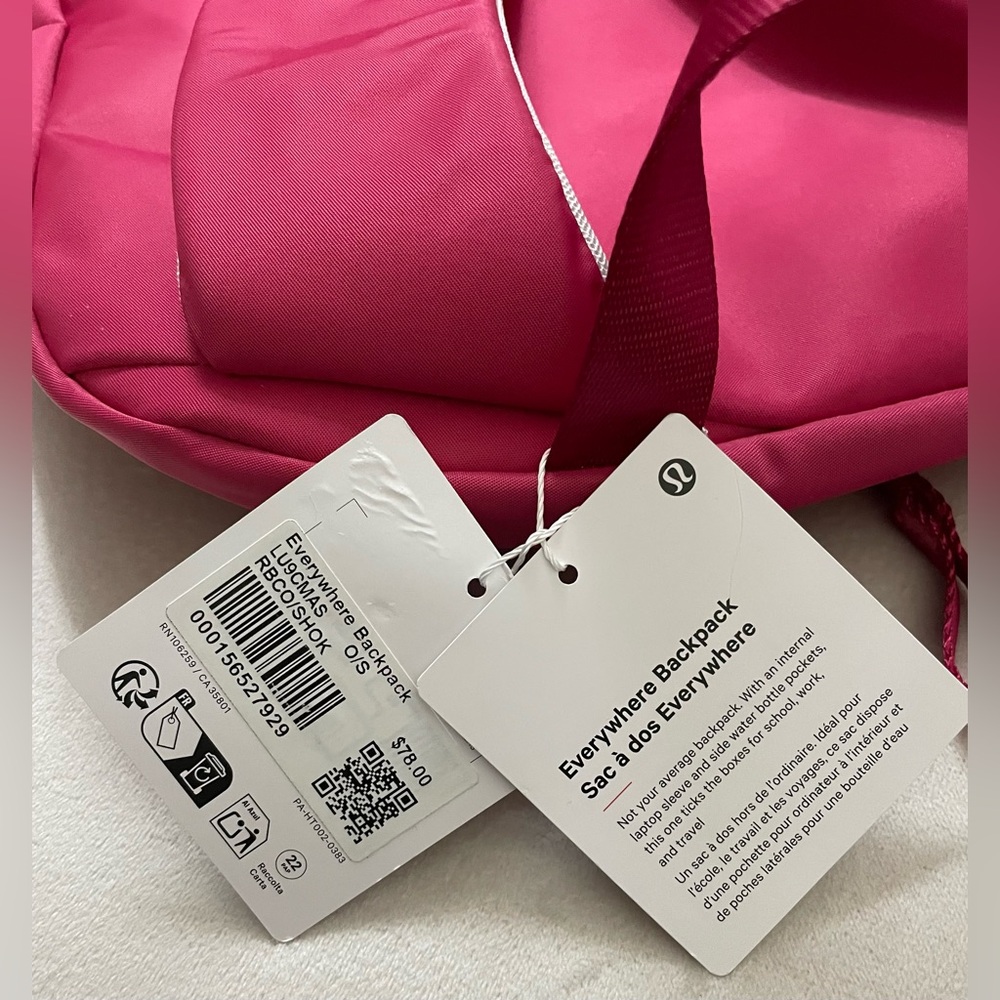 Lululemon NWT Everywhere Backpack 22L Tech Canvas Raspberry Coulis - Picture 8 of 8